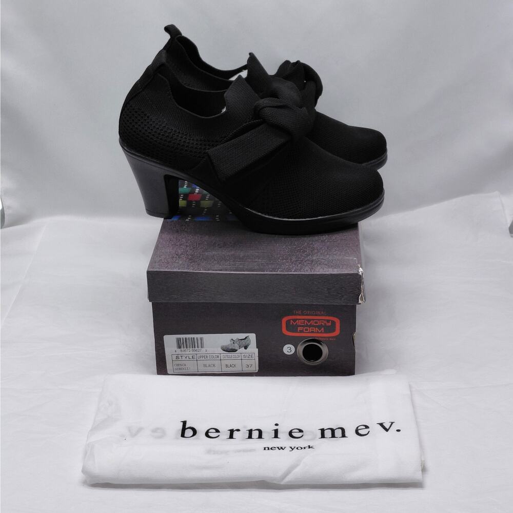 Bernie Mev Womens Comfort Shoes Size 37 Black Knit Chunky Slip On Work Booties - Picture 11 of 12